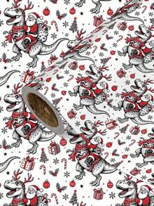 1 Roll Christmas Gift Wrapping Paper, Santa Claus Riding Dinosaur Pattern, Perfect For Wrapping Christmas Gifts, Decorating Christmas Parties And Holiday Gifting, DIY Crafts, Holiday Gift Wrapping, 1 Roll Size: 43cm X 300cm - A - View 1