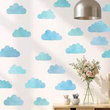 1set Blue Cloud Wall Sticker, Self-Adhesive Paper, Suitable For Home Decoration, Room Decoration, Wall Decoration, PVC Waterproof Material, Removable - Self-adhesive - View 4