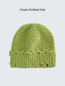 1pc Unisex Warm Windproof Distressed Ripped Knit Beanie (Y2K/Grunge/Street/Hip-Hop Style) - Suitable For Outdoor Sports (Skiing/Cycling) And Daily Casual Wear, Combining Fashion And Comfort, Breathable Chunky Ribbed Knit Design, Simple Solid Color Versatile, Essential Item For Autumn, Winter And Spring - Multicolor - View 8