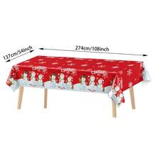 1-Piece/3 PiecesChristmas Disposable Rectangular Tablecloth – Red Tablecloth With 'Merry Christmas', Snowhouse, Santa Claus, Snowman And Christmas Tree Designs, Perfect For Holiday Season And New Year Parties, 54 X 108 Inches - Red - View 2