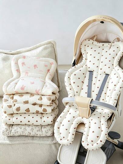Baby Stroller Liner Pad, Gauze & Bean Fleece, Non-Slip, Thickened, Warm, Soothing, Cold-Proof, Autumn/Winter Outdoor Mat