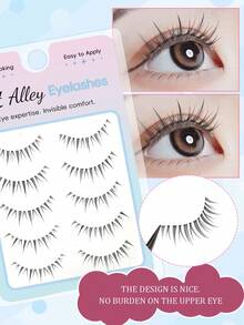 5 Pairs Japanese Manga Style Pointed Tail Ultra-Fine Black Stem False Eyelashes, Natural Sweet Fresh Soft Lightweight Realistic Eyelashes, Portable For Dating And Travel - Black - View 2