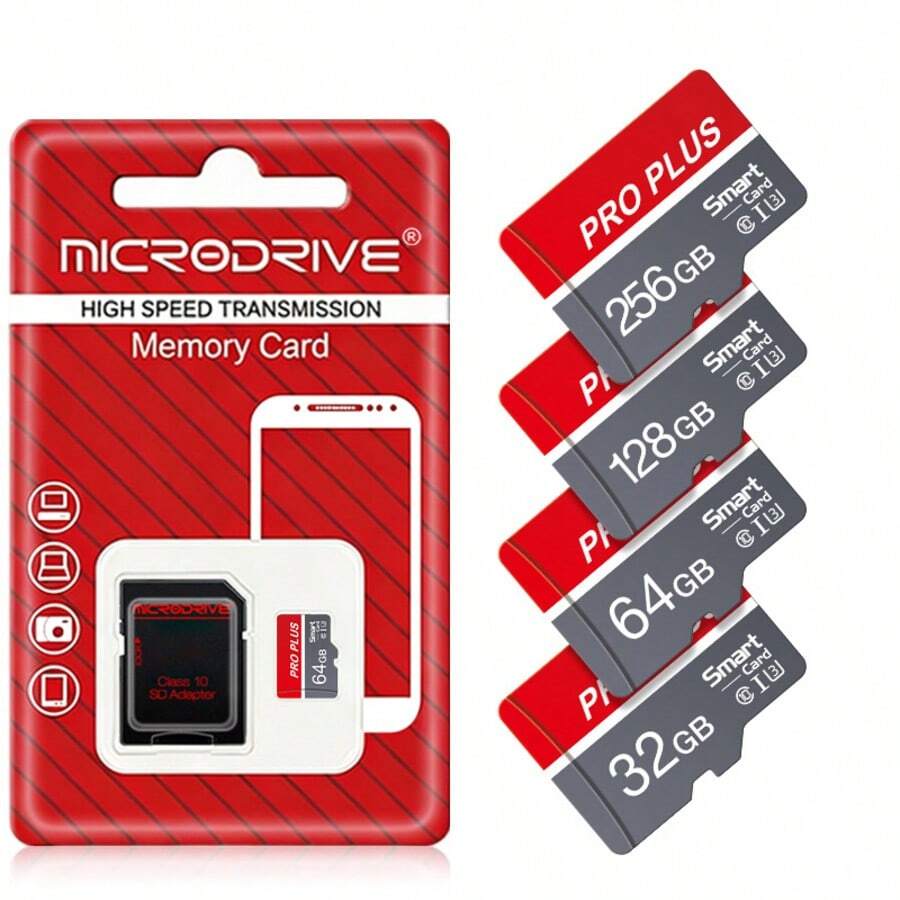 Microdrive Pro Plus Micro SD Card Class10 TF Memory Card With SD Adapter, Ideal For Dash Cam, Security Camera, Smartphone Storage - View 1