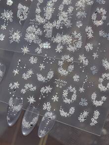 1片裝 5D聖誕仙女白色花朵美甲貼紙 花簇花環雪花項鍊吊墜款 典雅水鑽自黏式指尖美甲貼紙 美甲轉印貼 - 彩色 - 查看 1