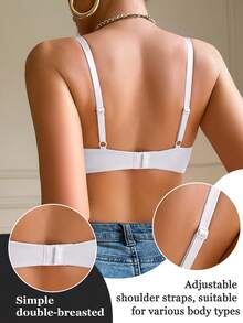 1pc Women's Deep V Push-Up Bra - Seamless Lingerie Bra, Smooth Solid Color T-Shirt Bra, Comfortable Support, Invisible Fit - White - View 5