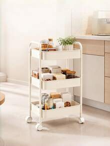 1 Pack 3-4Tier Heavy-Duty Metal Rolling Utility Cart, Modern Solid Color Freestanding Mobile Storage Organizer Trolley With Raised Edge For Kitchen Bathroom Living Room Office, Christmas Thanksgiving Home Organization Gift - Multicolor - View 4