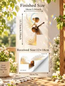 1PC Glow-In-The-Dark Fairy Tale Fairy Night Light Sticker, Blue Light Violinist Playing Serenade, Self-Adhesive Decoration - Guitar - View 6