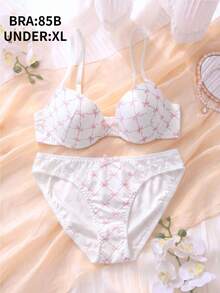 DelicateAllure 2pcs Set Lace Patchwork Bowknot Padded Underwire Bra & Panty , Sweet & Charming, Lift & Support - White - View 14