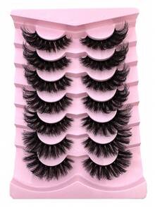 7 Pairs Of Classic Cross Thick Striped False Eyelashes, D-Roll Thick Russian Natural Fluffy False Eyelashes, Soft Natural Eyelash Extension Makeup, Creating Natural Makeup Effects, Versatile For Holidays & Parties Lashes - Black - View 3