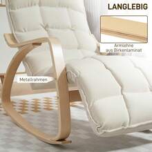 Rocking Chair, Rocking Chair With Backrest, Footrest, Armchair, Linen-Look Recliner, Reading Chair For Living Room, Bedroom, Balcony, Cream White Color, In Stock. - 1 - View 6
