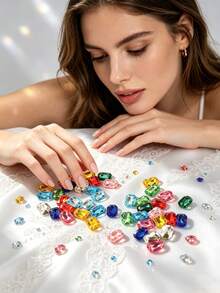 Colorful Pointed‑Back Rectangle Octagon Acrylic Rhinestones, 60/120/240Pcs Fancy Gems For DIY Nail Art, Clothing, Shoes, Bags & Jewelry - Multicolor - View 3