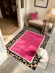 1pc Pink Leopard Print Border Hallway Runner Rug, Corridor Long Carpet, Area Rug, Mat, Home Decor, Living Room Area Rug, Living Room Home Decor, Room Decoration, Washable Carpet, Christmas Gift - Pink Leopard Print Trim - View 3