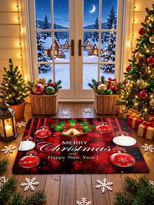1pc 3D Anti-Slip Christmas Bell & Colorful Ball Floor Mat, Christmas Blessing Holiday Decor Essential, Suitable For Entryway, Study, Bedside, Floor Mat, Outdoor, Easy To Clean, Anti-Slip, Quick Dry, All Season Use, Washable - A - View 4