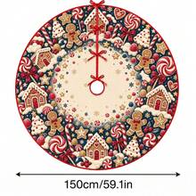 1pc Gingerbread House Candy Pattern Christmas Tree Skirt, Elegant Color Holiday Decor, 5 Sizes, Unisex Holiday Gift, Suitable For Home And Party Christmas Home Decoration - Gingerbread House Candy - View 13