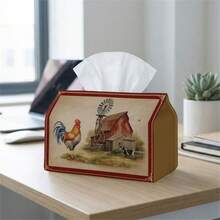 1pc Vintage Tissue Box, Country Farmhouse Style - Rooster Barn Vintage, Durable Polyester, Perfect For Kitchen, Living Room, Bedroom, Bathroom, Car - Bathroom Decor | Fun Design | Durable Polyester, Tissue Box - A - View 5