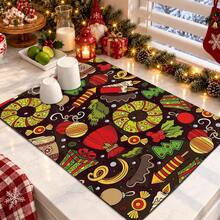 1pc Christmas Themed Printed Pattern Dish Drying Mat, Kitchen Countertop Bowl & Plate Rubber Bottom Drying Pad, Party Decoration, Super Absorbent Hidden Stain Dish Drying Mat, Soft Diatomaceous Earth With Rubber Backing Multi-Functional Kitchen Home Mat, Quick Dry Mat For Coffee Machine & Dish Rack, Kitchen Countertop Coffee Mat & Dish Drying Pad - LL LSD017 - View 2