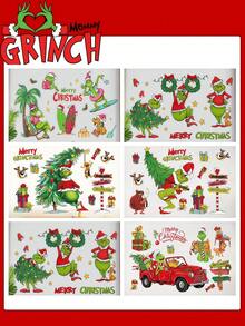 FIFA Stiker Dinding Kartun Grinch Dekorasi Natal Wallpaper Monster Hijau Pohon Natal Stiker Jendela Film - stiker - View 2