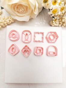 Multi-Style Geometric Pattern Polymer Clay Cutters, Hollow Frame Clay Cutters, DIY Handmade Earring Pendant Brooch Making Tools, Compatible With Polymer Clay, 3D Printed, Clean Cut, Handmade Jewelry Floral DIY Craft Accessories - Geometry - View 5