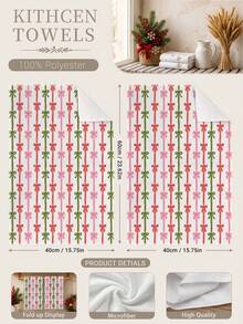 2pcs Christmas Red Green Pink Color Block Striped Bow Pattern Kitchen Towels, 40*60cm Soft Microfiber Tea Towels, Suitable For Home Kitchen Restaurant Outdoor Camping Tabletop Cleaning Dish Cloth Hand Towel Accessories, Christmas Theme Dining Kitchen Decor Fabric Wiping Towels, Holiday Gift Giving - Multicolor - View 3