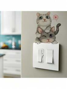 1pc Baby Cat Stacked Cartoon Wall Sticker, PVC Removable Decal, Suitable For Door Switch Wall Decoration, Cute Kids Room Decor, Cartoon Wall Sticker, Nursery - Multicolor - View 7