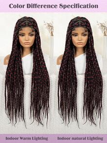 32 Inch Front Lace Synthetic Wig, Women's Fashion Braided Wig, High Density, Full Lace Area, Heat Resistant Synthetic Wig, Soft And Comfortable, Suitable For Daily Wear, Colorful Gradient Braided Women's Synthetic Wig Halloween, Cosplay - Piano Color - View 8
