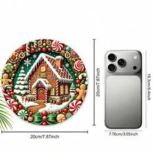 Wooden Snow House Sign 2D Embossed Effect Candy Gingerbread Man Wooden Wreath Sign, Suitable For Yard, Balcony, Door Outdoor Decoration, Ideal Decorative Choice. - Multicolor - View 3