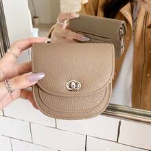 Half Moon Saddle Zipper Coin Purse, Twist Lock Lychee Grain Multi-Slot Card Holder - Multicolor - View 7