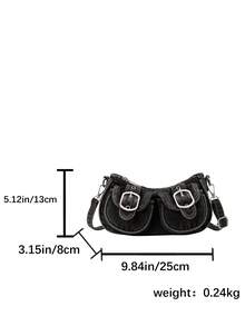 1pc Solid Color PU Leather Women's Shoulder Bag, Commuter Versatile Crossbody Bag, Adjustable Strap - Black - View 3