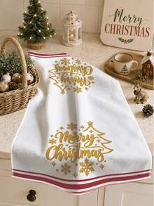 2PCS Kitchen Towels, Golden Deer Christmas Tree Pattern Dish Cloths, Pastoral Style 40*60cm Rectangular Microfiber Cleaning Towels, Perfect For Kitchen, Dining Room And Bathroom Use, Christmas Kitchen Decor, Home Decoration, Housewarming Gift For Neighbors, Scouring Pads Dish Cloths - Red - View 8