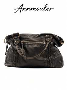 Retro Motorcycle Handbag, Made Of Soft PU Leather, Large Capacity Shoulder Bag, Y2K Punk Style Multi-Pocket Crossbody Bag - Bronze - View 2