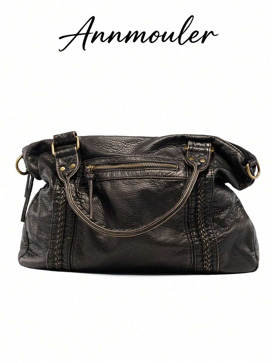Retro Motorcycle Handbag, Made Of Soft PU Leather, Large Capacity Shoulder Bag, Y2K Punk Style Multi-Pocket Crossbody Bag