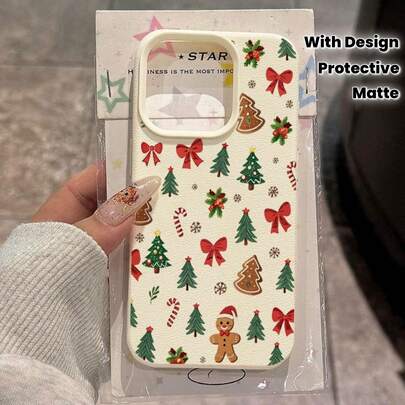 White Lychee Texture Christmas Element Happy Personalized Pattern Phone Case Compatible With IPhone 11/12/13/14/15/16/16Pro/16ProMax/17/17pro/17ProMax/18pro 18ProMax
