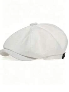1pc Men's Solid Color Linen Short Brim Newsboy Cap, Casual Outdoor Hat For Autumn/Winter, Suitable For Spring/Autumn Travel, Beach And Party - White - View 1