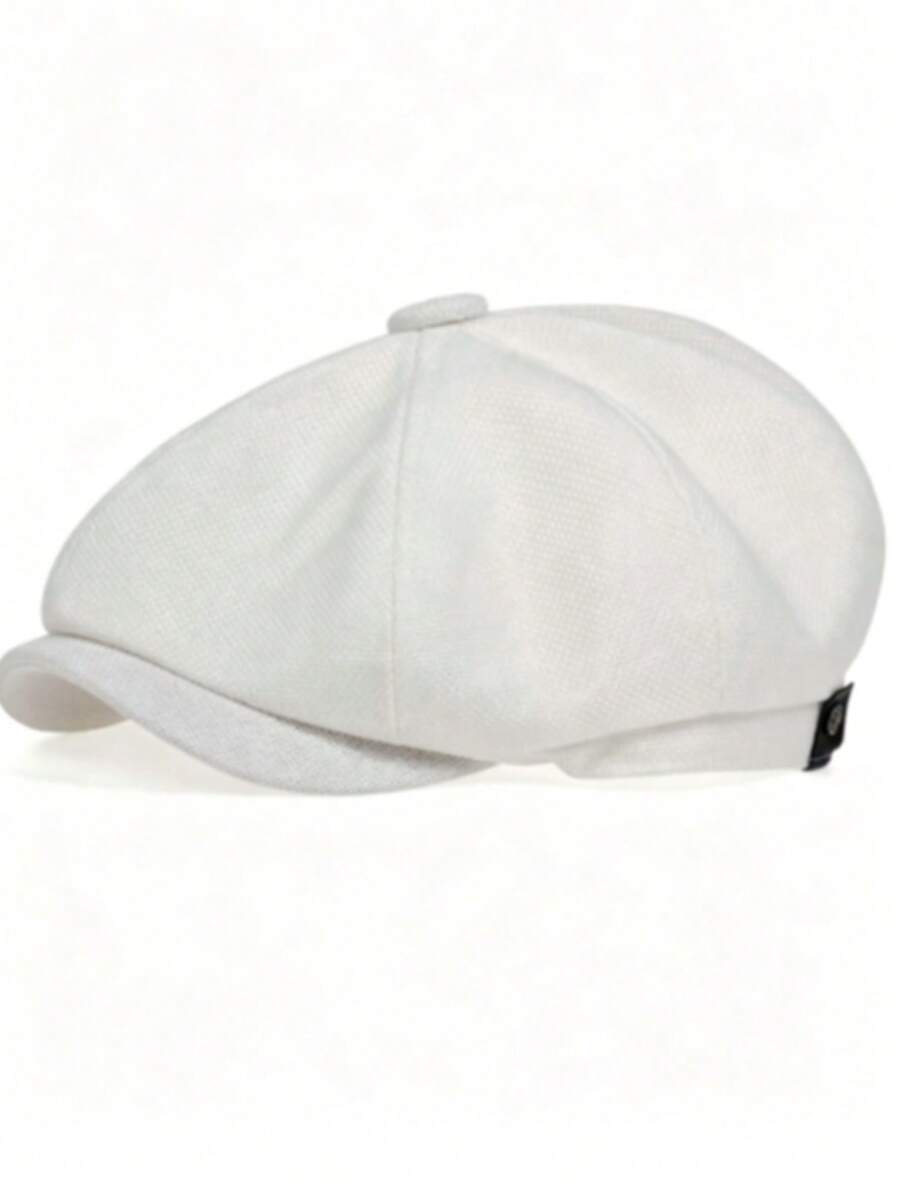 1pc Men's Solid Color Linen Short Brim Newsboy Cap, Casual Outdoor Hat For Autumn/Winter, Suitable For Spring/Autumn Travel, Beach And Party - White - View 1