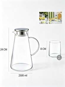 7Pcs/1pc Glass Pitcher Set, Glass Water Pitcher With 6 Cups Set,Clear Glass Water Jug & Drinking Cups, Heat Resistant Beverage Carafe For Juice, Lemonade,Kitchen Drinkware,Iced Tea Lemonade Carafe For Home Kitchen - Multicolor - View 13