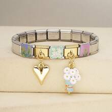 1PC Personalized Multi-Element Stainless Steel Modular Bracelet, Letter/Heart/Planet/Bow Decor, Multi-Color Fashion Versatile Bracelet - Steel Gold - View 22