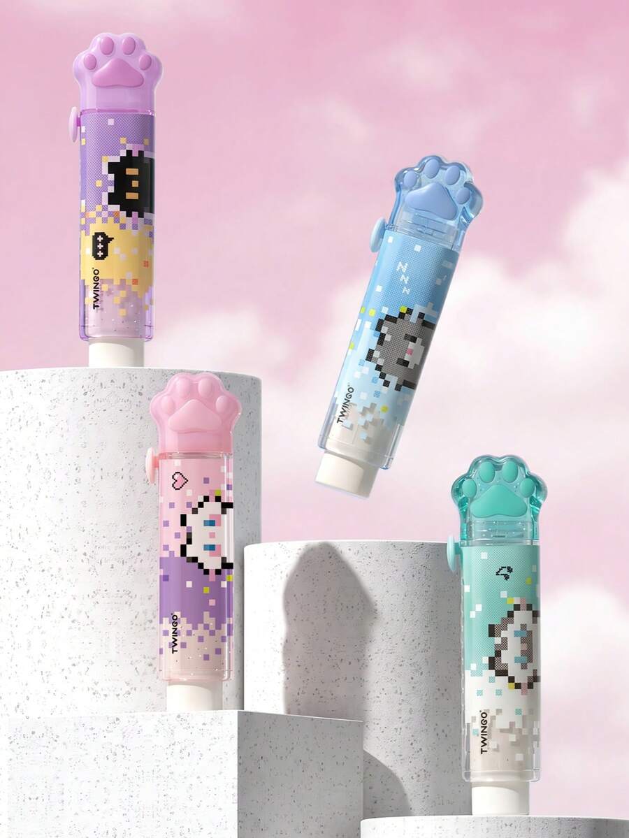1pc/2/4pcs Pixel Cat Paw Retractable Eraser, High Aesthetic Stationery, Sliding Design, Great For Student Daily Study, Sketching, Drafting And Art Creation - Multicolor - View 1