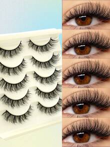 5 Pairs 5D Fluffy Curly Faux Mink False Eyelashes, Messy Multi-Layered Fit, Lightweight & Comfortable, Daily Home Use, Reusable - Black - View 3