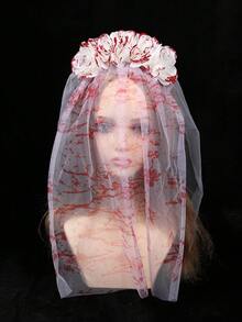 1pc Halloween Ghost Bride Bloody Rose Veil, Dark Style Floral Headpiece, Suitable For Halloween, Gothic Style, Holiday Party, Ball, Photo Prop - Multicolor - View 12