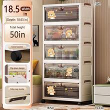 No Assembly Cartoon Flip-Top Folding Storage Cabinet Children Toy Organizer Multi-Layer Plastic Storage Rack Home Use - Transparent - View 24