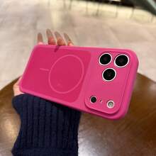 1pc Silicone Phone Case Compatible With 18Pro Max 18Pro 17Pro Max 16 15 14 Pro Max Plus, Minimalist Siliconer Shockproof Anti-Drop Slim Protective Cover - Dragon Fruit - View 3