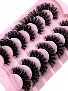 7 Pairs Of Classic Cross Thick Striped False Eyelashes, D-Roll Thick Russian Natural Fluffy False Eyelashes, Soft Natural Eyelash Extension Makeup, Creating Natural Makeup Effects, Versatile For Holidays & Parties Lashes - Black - View 5