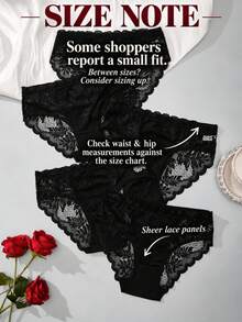 5pcs/Set Floral Lace Underwear Set, Women's Comfortable Lace Trim Briefs - Black - View 9