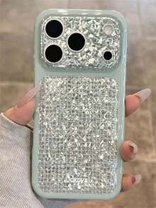Casing Ponsel Anti Guncangan Bertekstur Payet Rhinestone Tidak Beraturan Berkilau dengan Pola Kisi-kisi, Kompatibel dengan iPhone 18 Pro Max 18 Pro 17 Pro Max 17Pro 17 16 Pro Max 15 Pro Max 14ProMax 13 Pro Max 16 15 14 Pro Mewah Berkilau, Melindungi Lensa Kamera, Anti Jatuh, Penutup Belakang Lembut, Gaya Y2K, Casing untuk Wanita - Mint Green - View 2