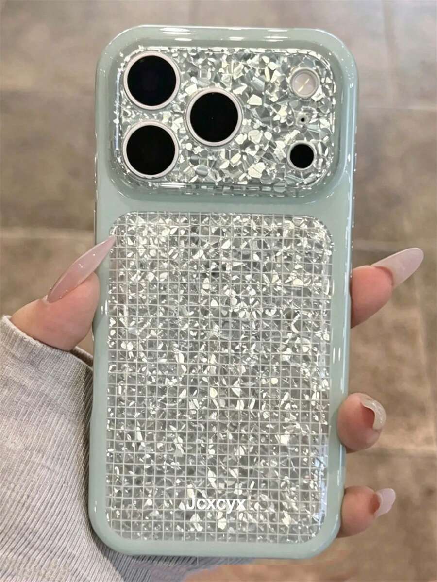Casing Ponsel Anti Guncangan Bertekstur Payet Rhinestone Tidak Beraturan Berkilau dengan Pola Kisi-kisi, Kompatibel dengan iPhone 18 Pro Max 18 Pro 17 Pro Max 17Pro 17 16 Pro Max 15 Pro Max 14ProMax 13 Pro Max 16 15 14 Pro Mewah Berkilau, Melindungi Lensa Kamera, Anti Jatuh, Penutup Belakang Lembut, Gaya Y2K, Casing untuk Wanita