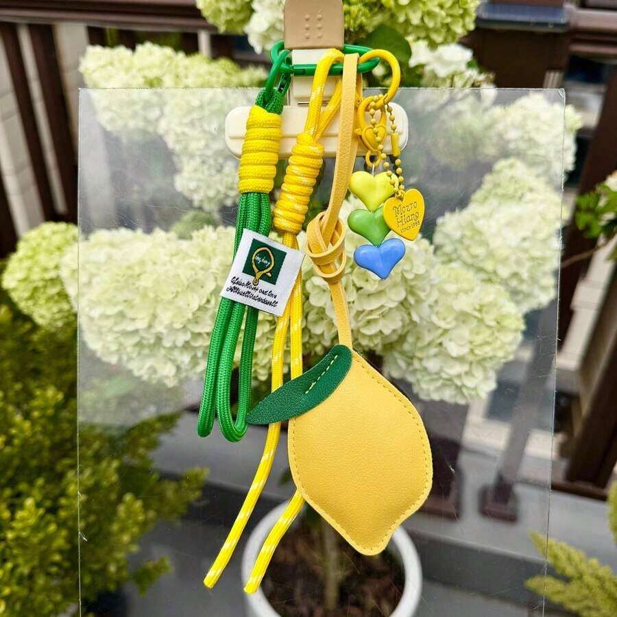1pc Cute Lemon Shaped Keychain Pendant - Sweet Beaded Wrist Strap Fashion Accessory, Suitable For Women And Girls - A - View 1