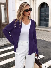 New Arrival Fashion Women's Clothing Early Winter Casual Versatile Knit Button Sweater Cardigan - Purple - View 1