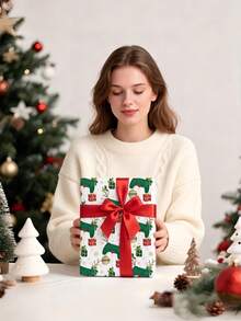 1 Roll Of Christmas Gift Wrapping Paper With Christmas Reindeer Pattern,Perfect For Wrapping Christmas Gifts, Decorating For Christmas Parties, And Holiday Gift-Giving,DIY Craft,Festive Favour Wrapping ,1 Roll Size: 43 Cm X 300 Cm. - A - View 3