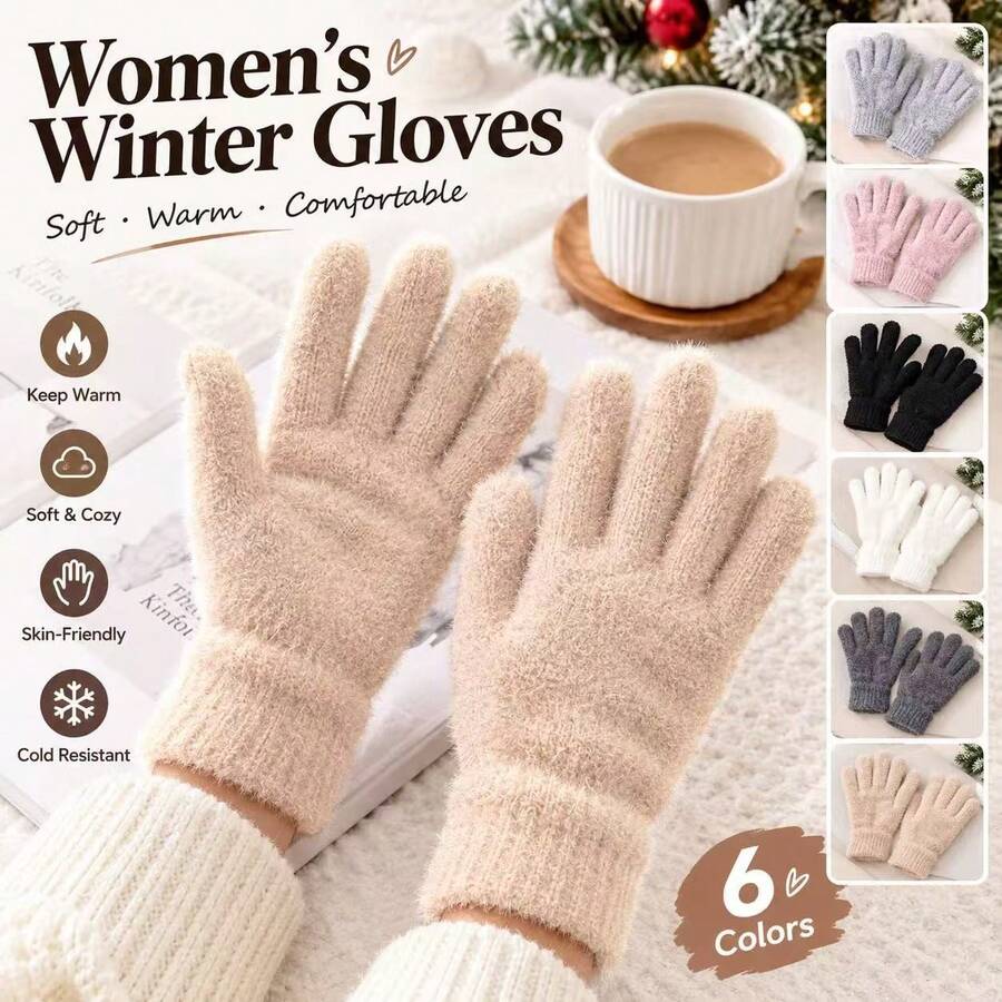 Fall New Arrival Women Fuzzy Warm Touch‑Screen Gloves Soft Plush Elastic Cuff Solid Color Gloves For Winter Daily Outdoor Driving Accessories - Solid Color Gloves C33 - View 1
