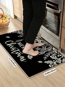 1/2pcs Christmas Kitchen Floor Mat, Merry Christmas Kitchen Rug - Christmas Tree Kitchen Decor - Black Christmas Decoration, Suitable For Floor, Bathroom, Living Room, Entrance, Christmas Holiday Gift! - Multicolor - View 18